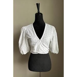 Abercrombie and Fitch White Cotton Eyelet Puff Sleeve Cropped Top Size S